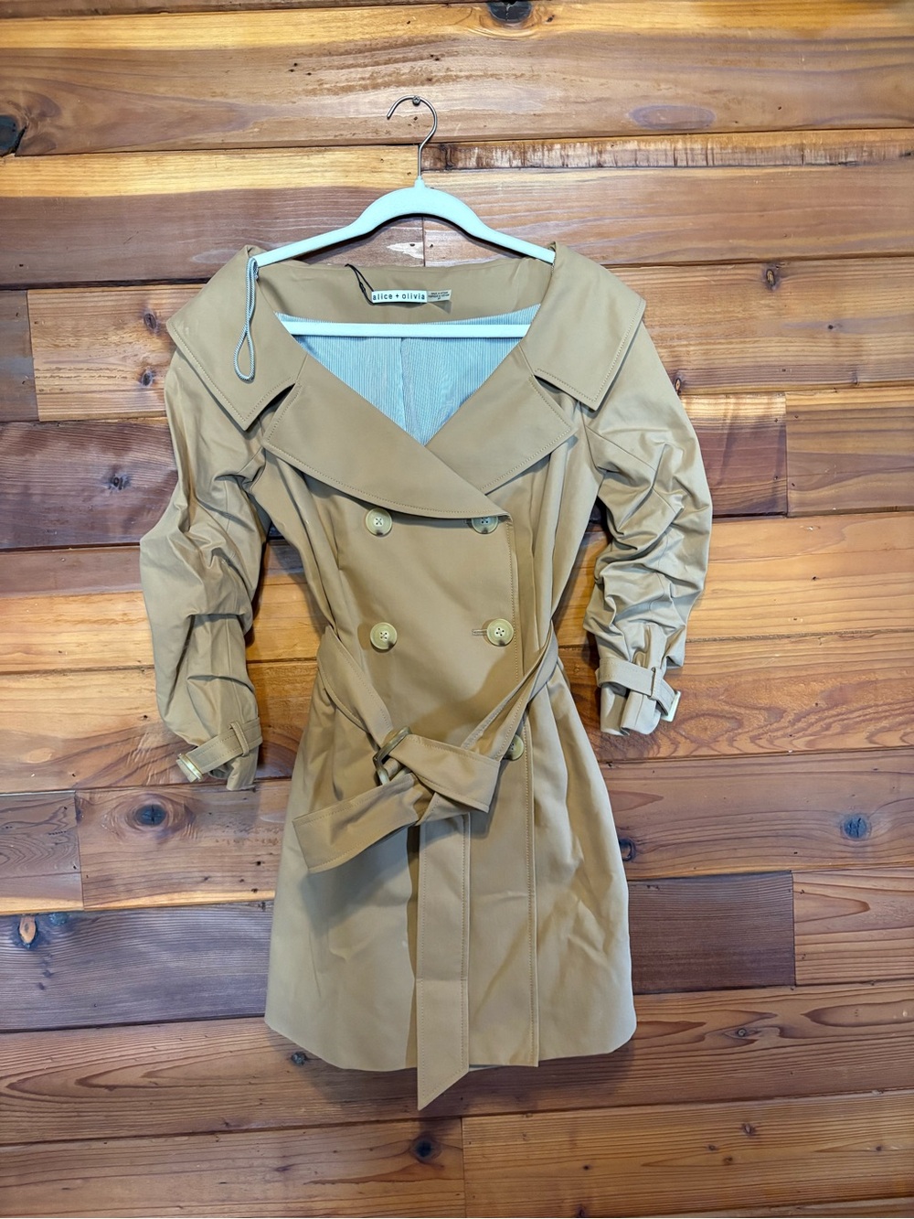 Alice + Olivia Camel Double-Breasted Belted Trench Coat